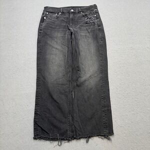 American Eagle Jeans Women's 10 Black Faded Denim Bootcut Relaxed Fit Frayed Hem